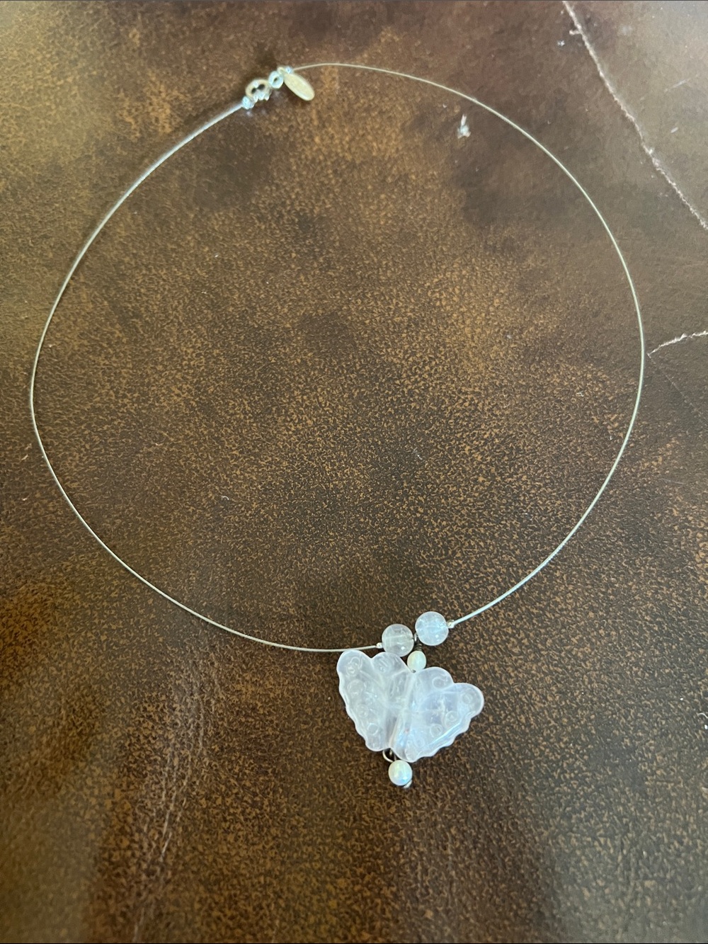Delicate Light Pink Opalescent Butterfly Pendant Necklace